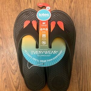 Totes Black Flip Flops with Orange Accents